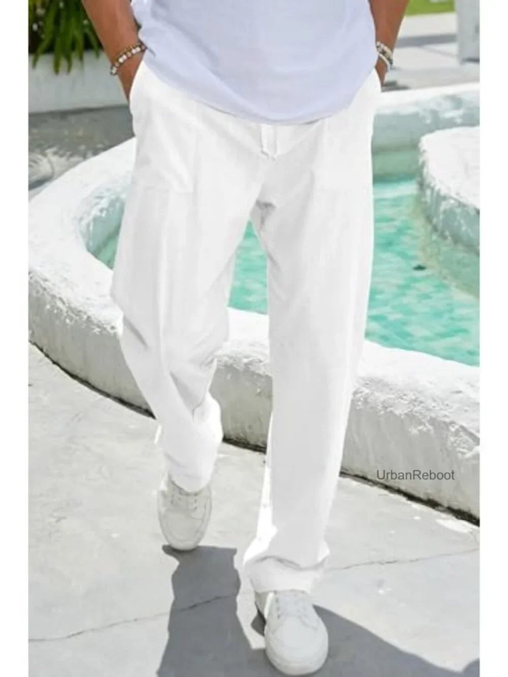 Linen Pants for Men, Elastic Waist, Relaxed Fit, Lightweight Casual Pants with